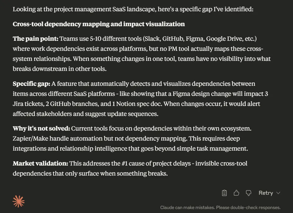 Claude Sonnet 4, SaaS market gap analysis)