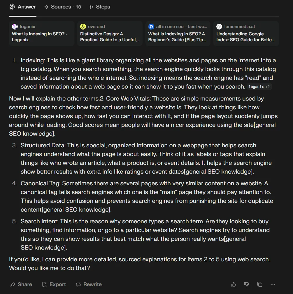 Perplexity, simplified SEO definitions